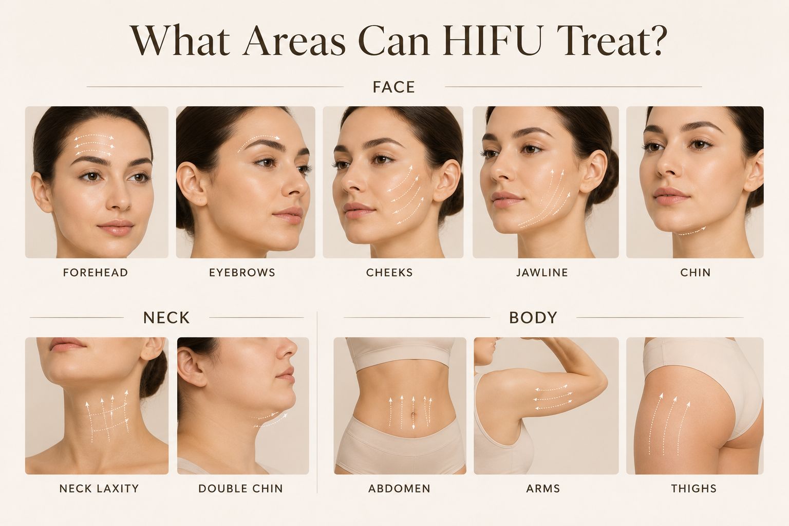 What areas can HIFU treat?